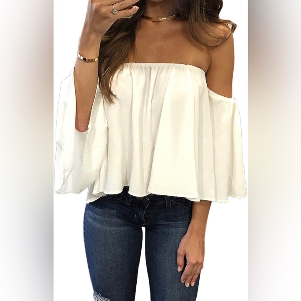 White Chiffon Boho Off shoulder top